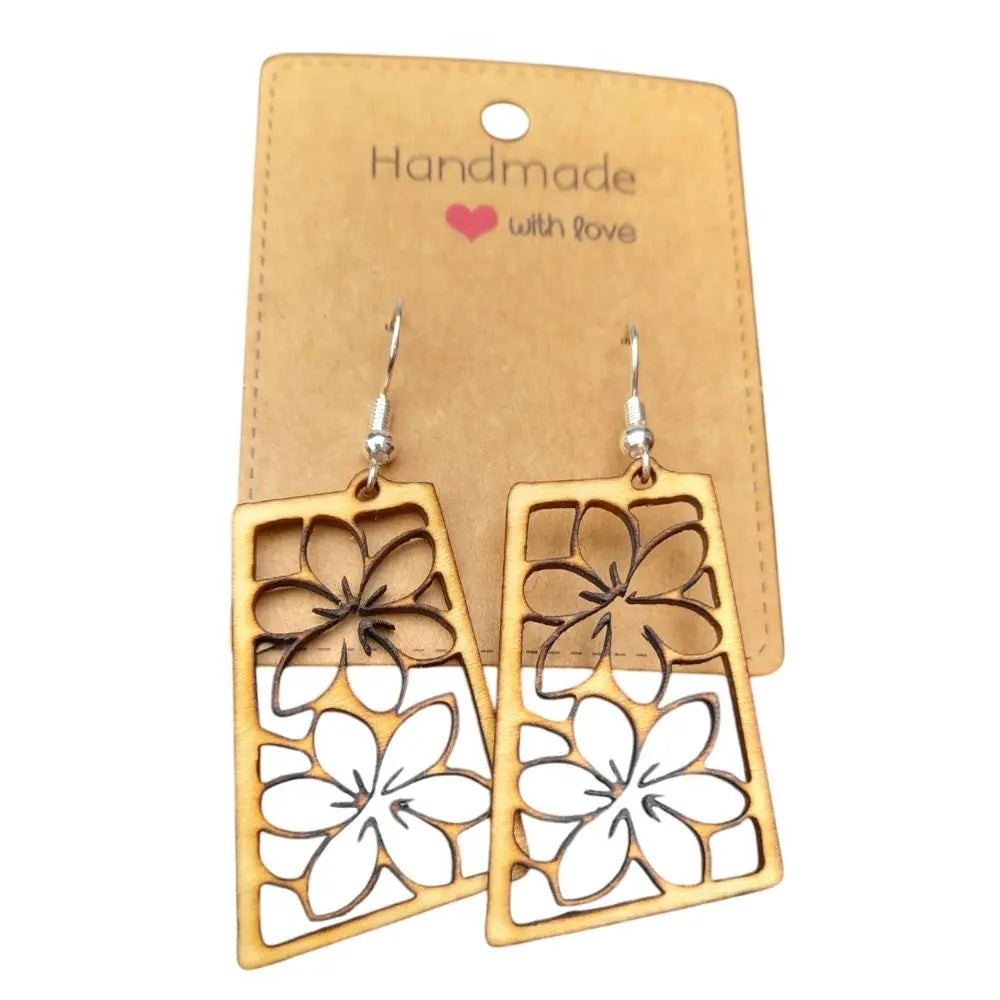 Boucles d'oreille en bois de peuplier florale Epo'spes