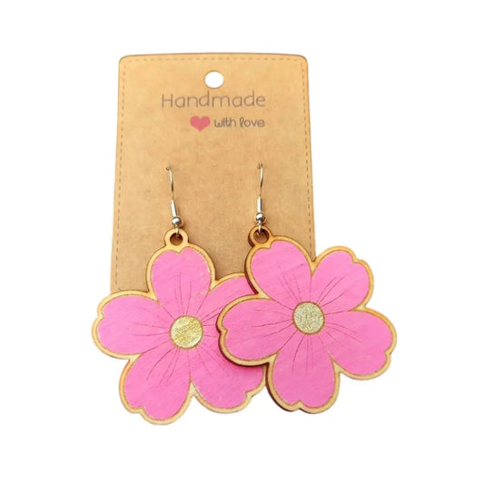 Boucles d'oreille en bois de peuplier florale Epo'spes